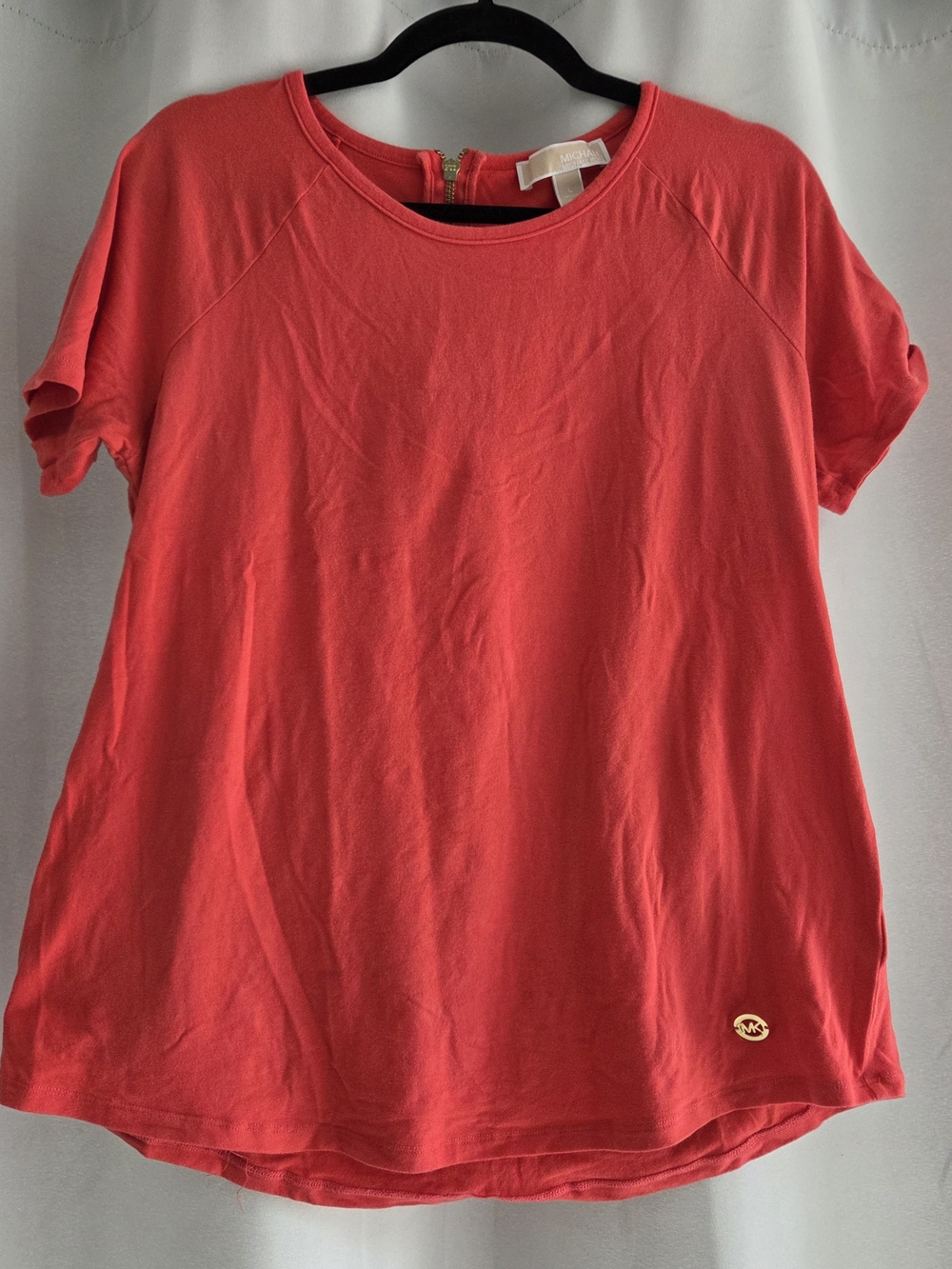 Michael Kors Red Short Sleeve Back Zip Top - Size L
